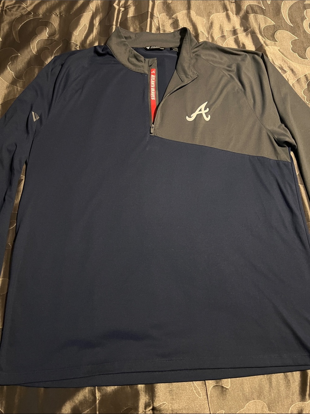 Levelwear Atlanta Braves 1/4 Zip Athletic Long Sleeve Pullover Navy Charcoal 2XL